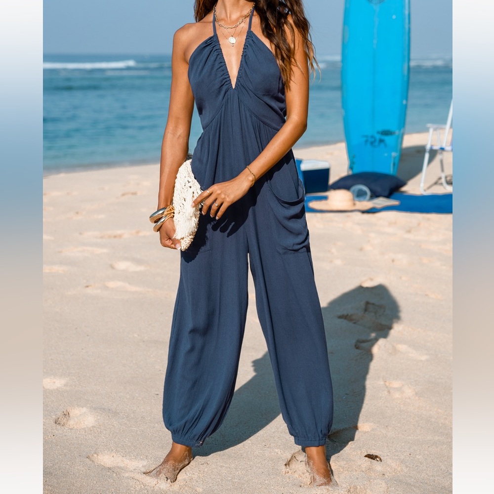 Plunge Halter Jogger Jumpsuit